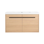 Bathroom Vanity Set with Resin Countertop Sink and 2 Doors - Light Brown Oak