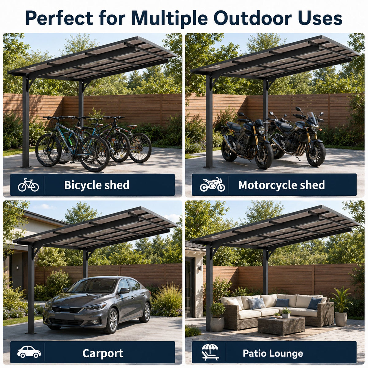 10x10FT PC Roof Carport with Galvanized Steel Frame