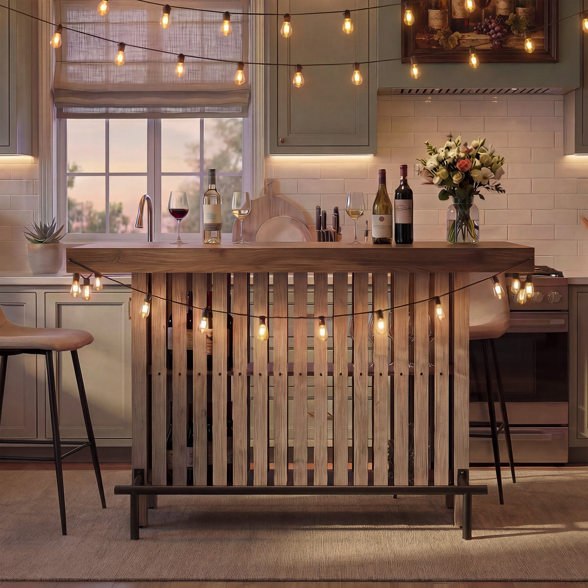 3-in-1 Sideboard Table with Wine Storage - Marble-Grain MDF