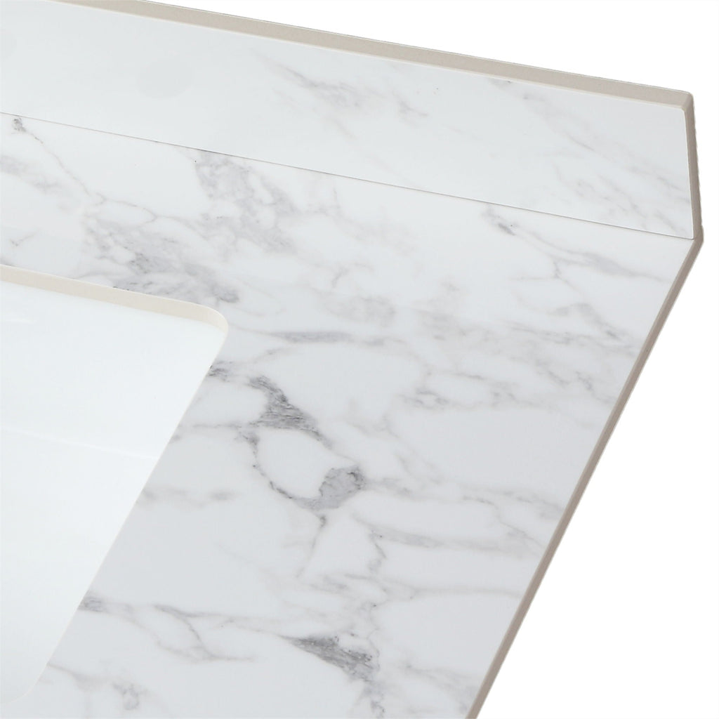Elegant Sintered Stone Bathroom Vanity Top with Rectangular Undermount Ceramic Sink - White