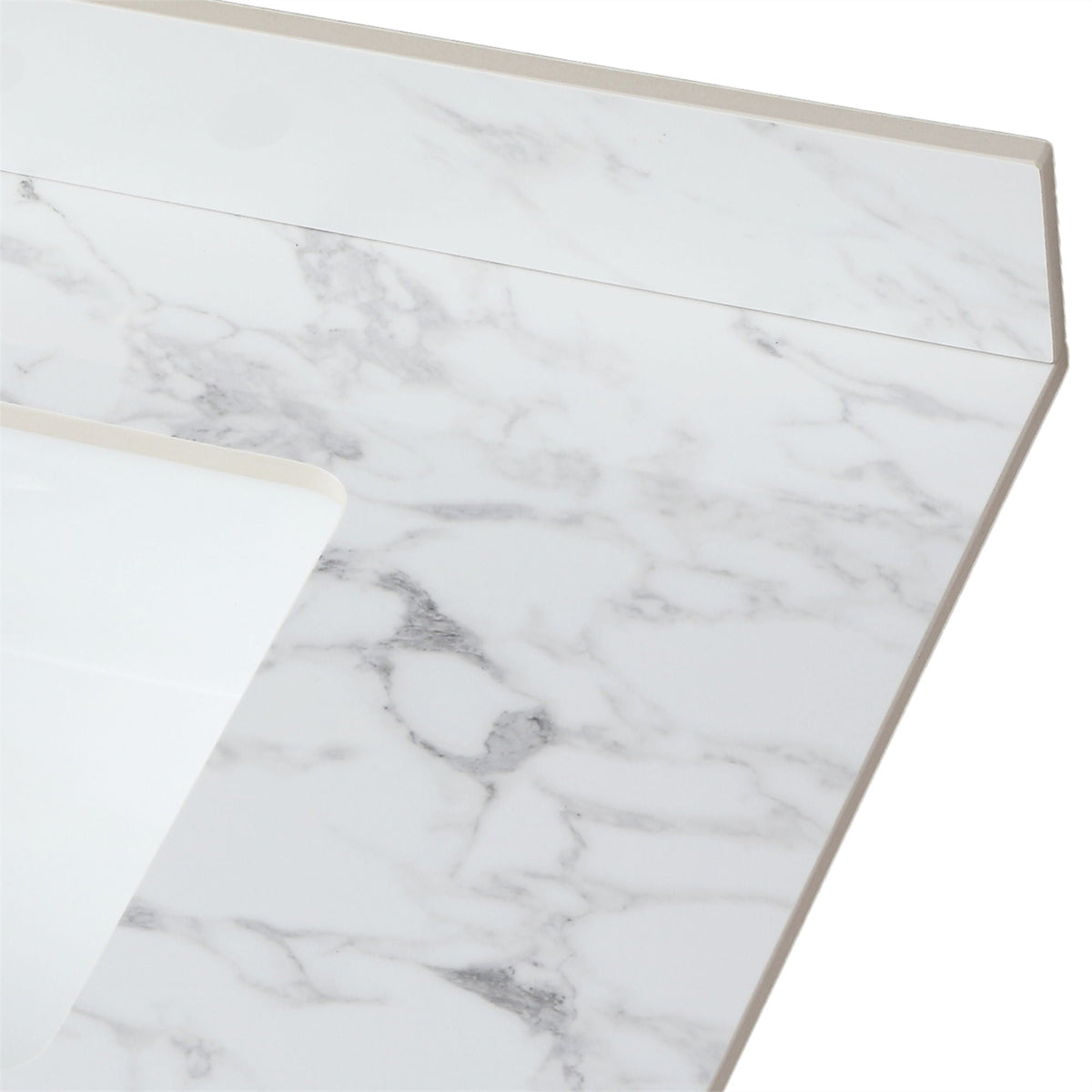 Elegant Sintered Stone Bathroom Vanity Top with Rectangular Undermount Ceramic Sink - White