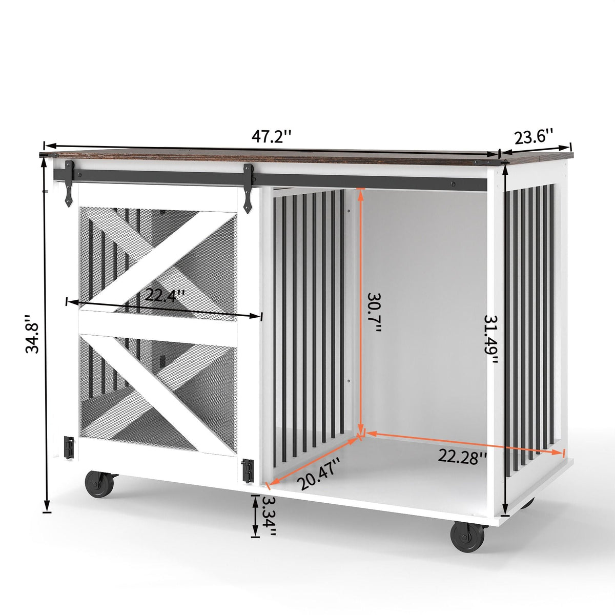 Mobile Dog Crate With Flip Top Feeding Door, Dual Access & 5 Caster System