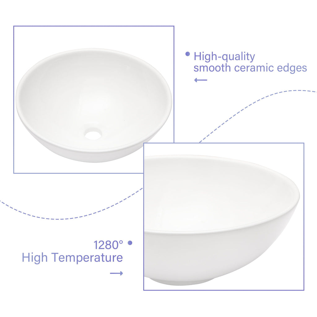 Modern Ceramic Circular Vessel Bathroom Sink with Stain Resistant Finish - White