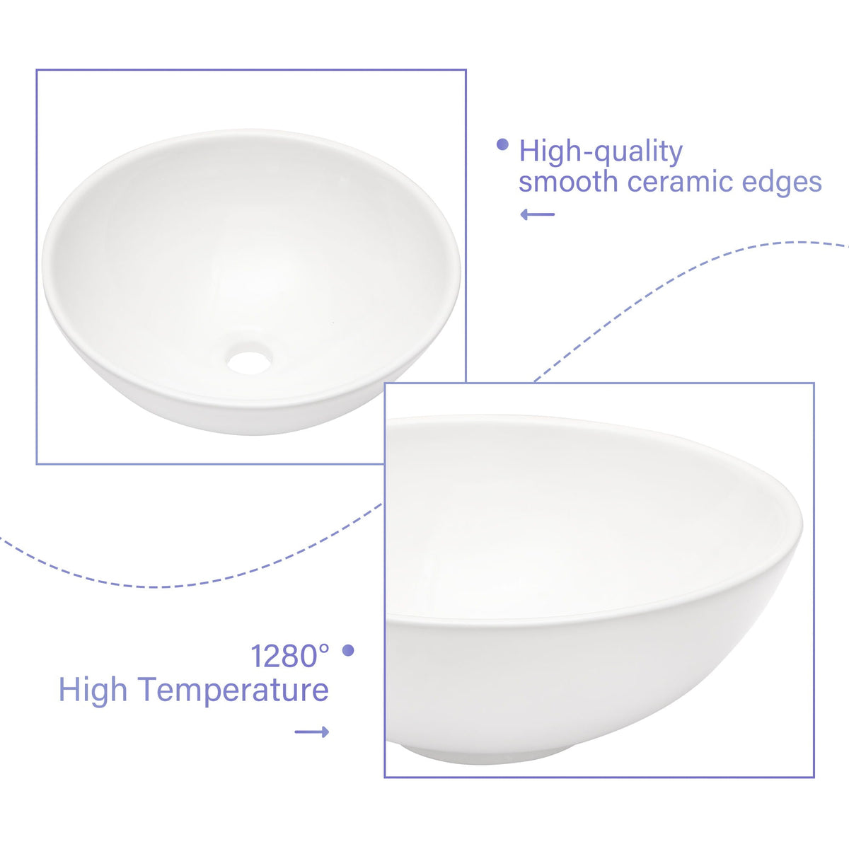 Modern Ceramic Circular Vessel Bathroom Sink with Stain Resistant Finish - White