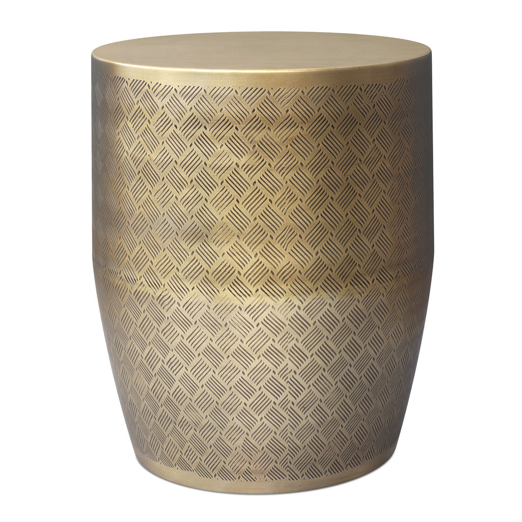 Cross Hatch Pattern Accent Table with Iron Construction - Antique Gold