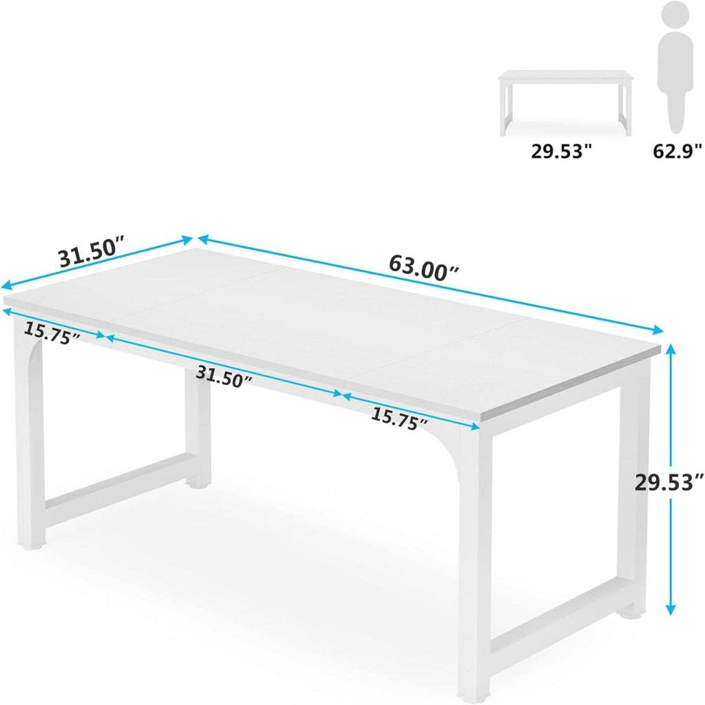 Large Executive Desk with Thick Frame - White