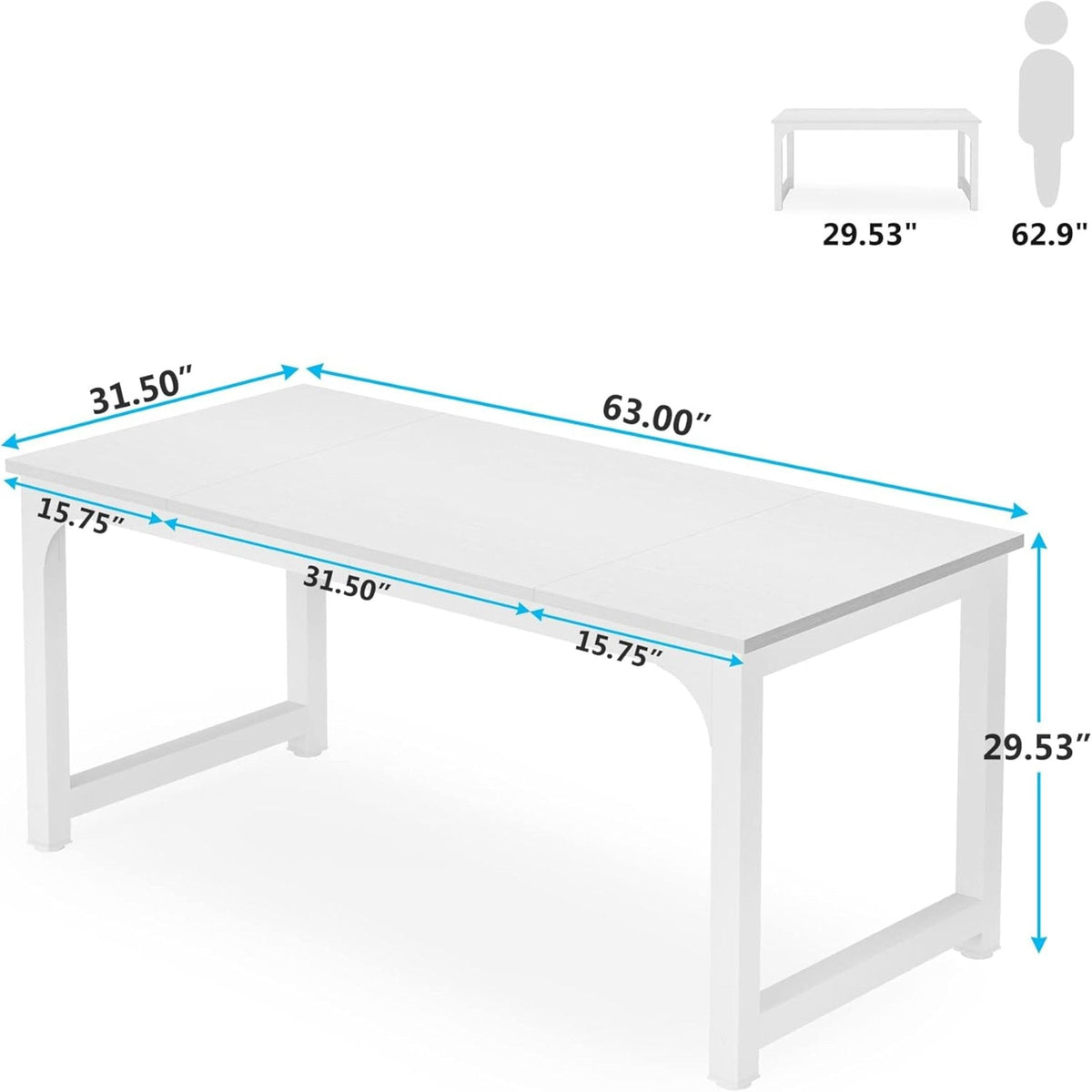 Large Executive Desk with Thick Frame - White