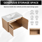 Bathroom Vanity Set with Resin Countertop Sink and 2 Doors - Light Brown Oak