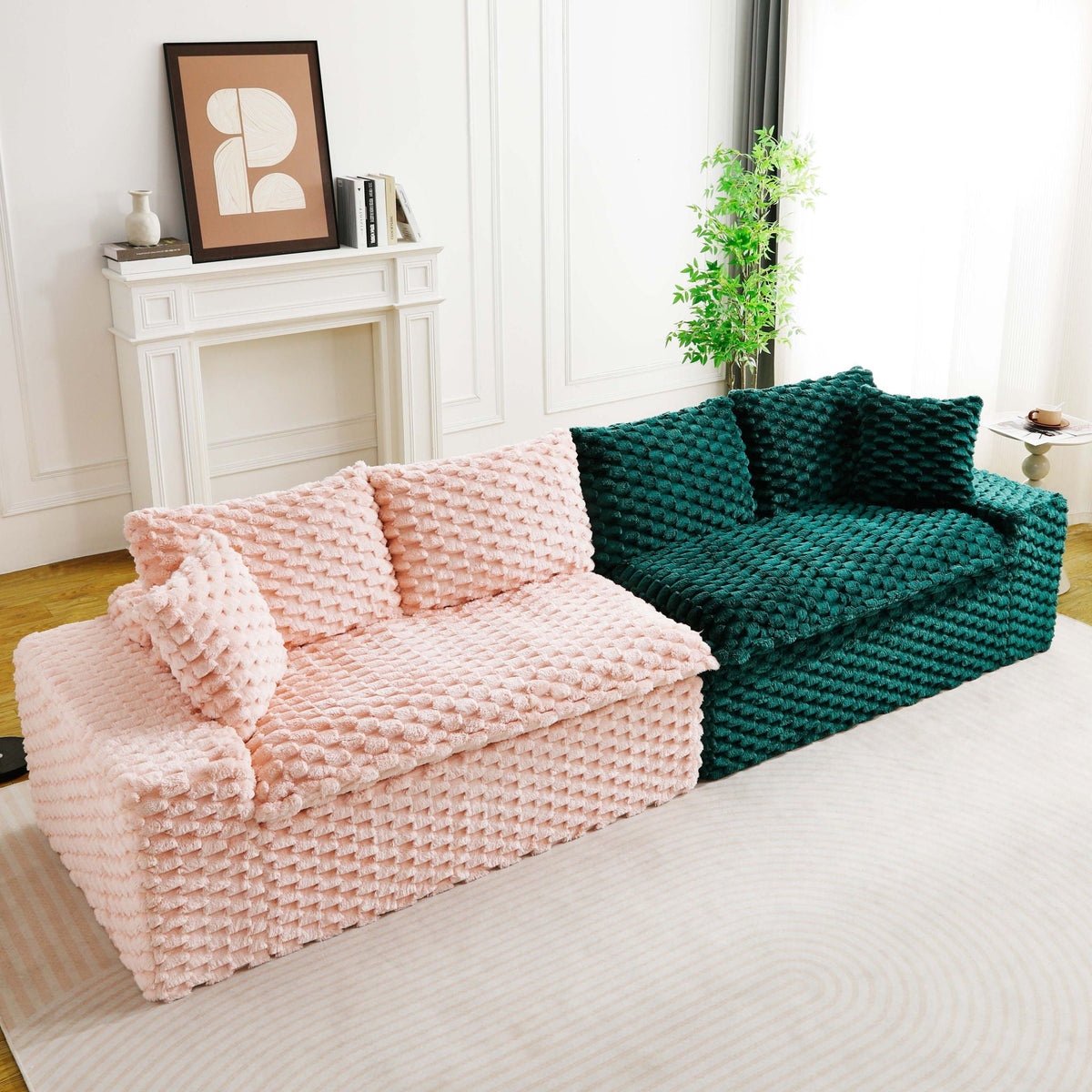 Luxury Multifunctional Sofa for Living Room with Adjustable Layout - Black, Dark Green, White, Pink