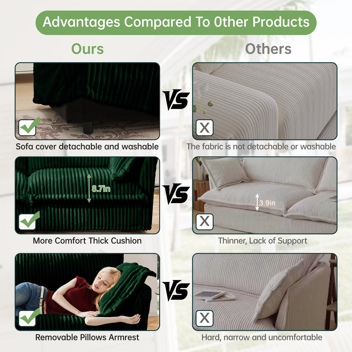 Slipcovered U Shape Sectional Deep Seat Sofa with Deep Seating - Corduroy