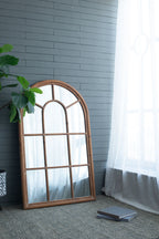 Large Arched Accent Mirror with Solid Fir Wood Frame - Brown