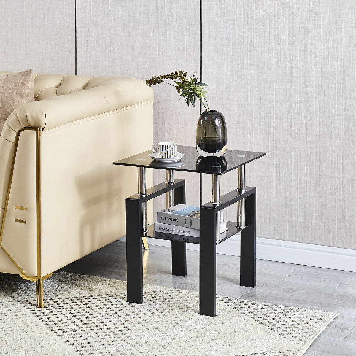 Tempered Glass Coffee Table with Storage - Black or White