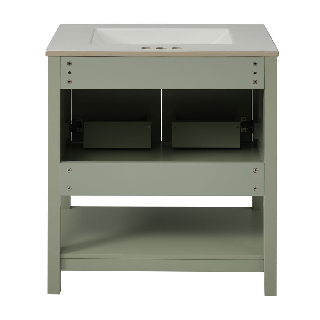 Elegant Bathroom Vanity with Ceramic Sink and Storage - White or Green