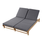 Light Teak Acacia Wood Double Chaise Lounger Set with Dark Grey Cushions - Patio Seating