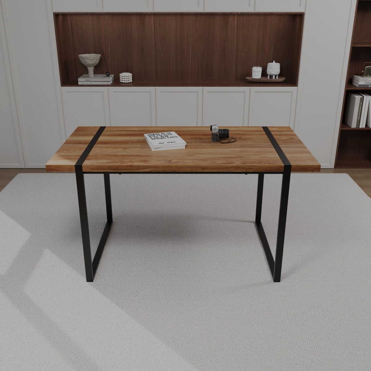 Rectangular Wood Dining Table with Metal Legs - 4 to 6 Person Capacity