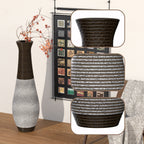 Tall Artificial Rattan Floor Vase with Two-Tone Finish - Black / Gray