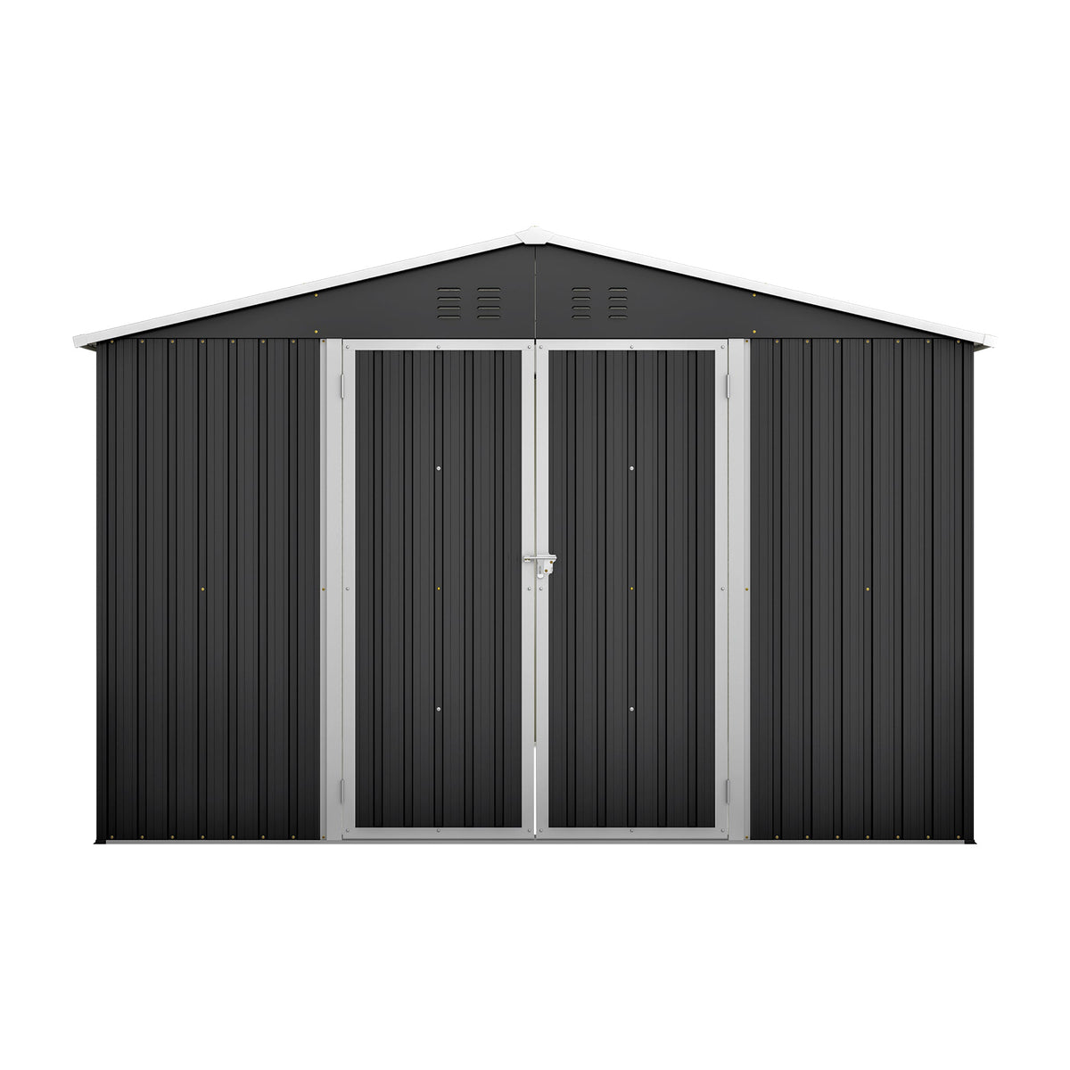 10x10 FT Metal Outdoor Storage Shed with Lockable Double Doors - Black