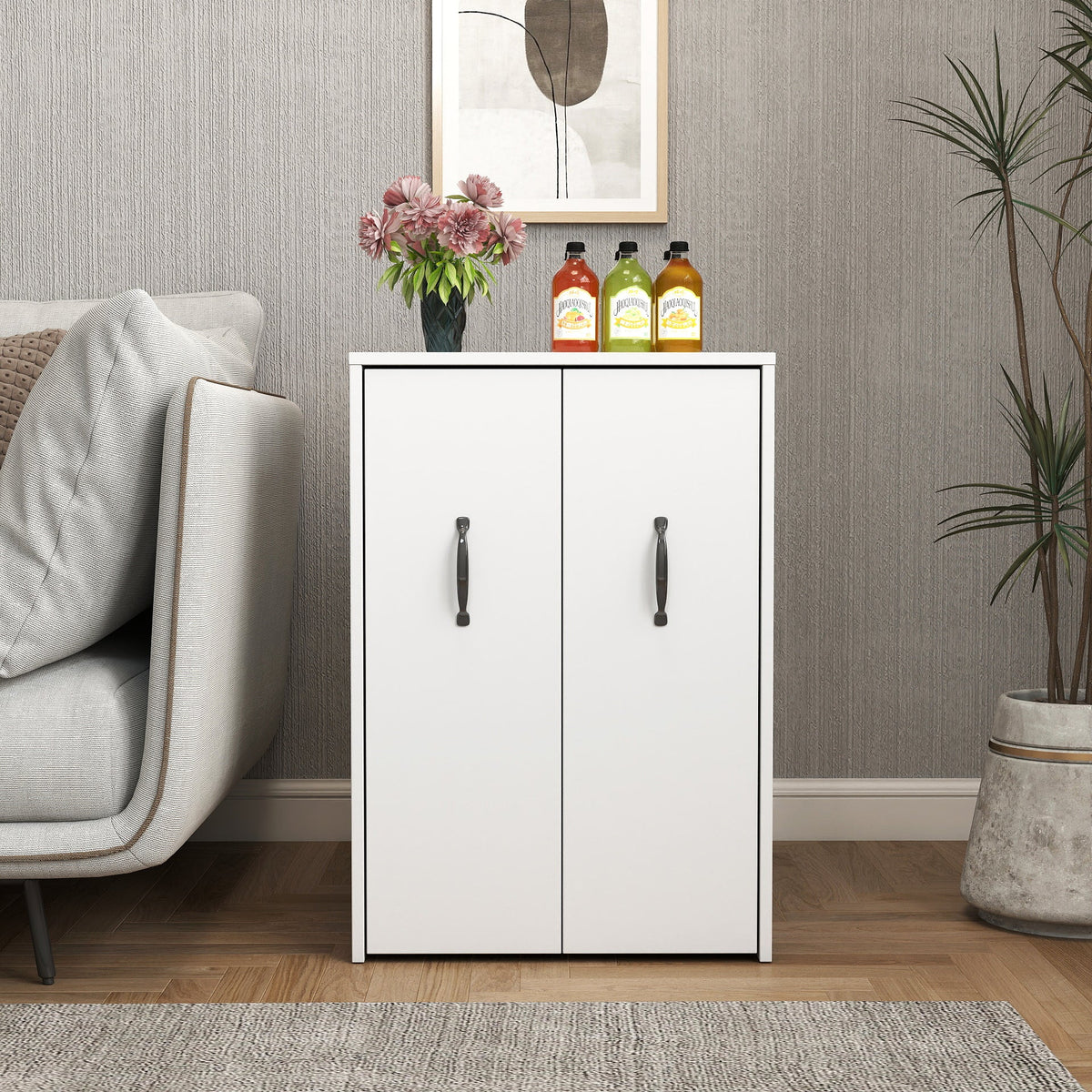 3 Tier Wooden Bookcase with Slide Out Drawer Storage - White
