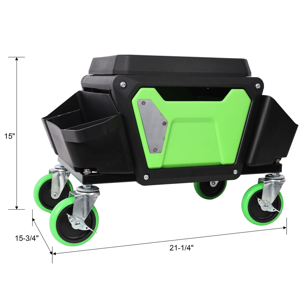 Heavy Duty Mechanic Stool with Wheels and Soft Rubber Cushion - Green