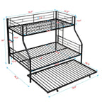 Twin Over Full Modern Metal Bunk Bed with Trundle - Black