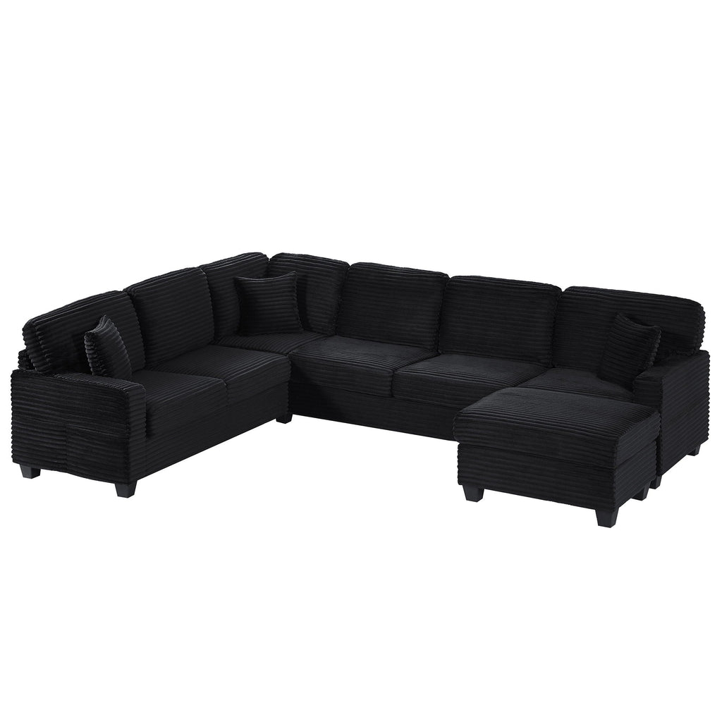 U-Shaped Upholstered Sectional Sofa with Movable Ottoman
