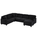 U-Shaped Upholstered Sectional Sofa with Movable Ottoman