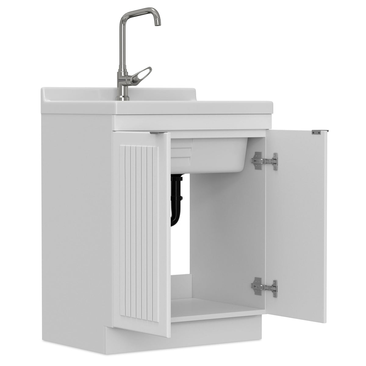 Laundry Cabinet with Stainless Steel Sink and Faucet - White