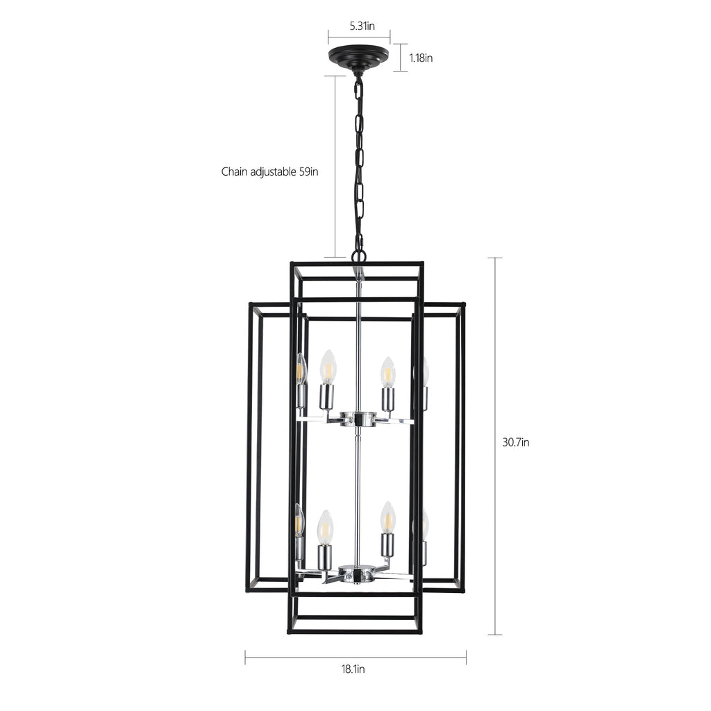 Modern 8-Light Geometric Pendant Chandelier with Adjustable Height - Chrome