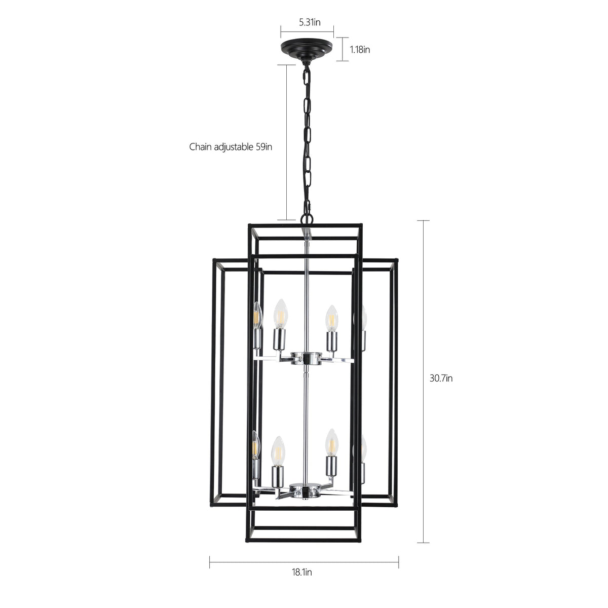 Modern 8-Light Geometric Pendant Chandelier with Adjustable Height - Chrome