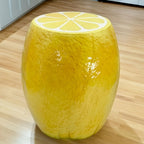 Yellow Lemon Fruit Stool with Playful Resin Design - Yellow