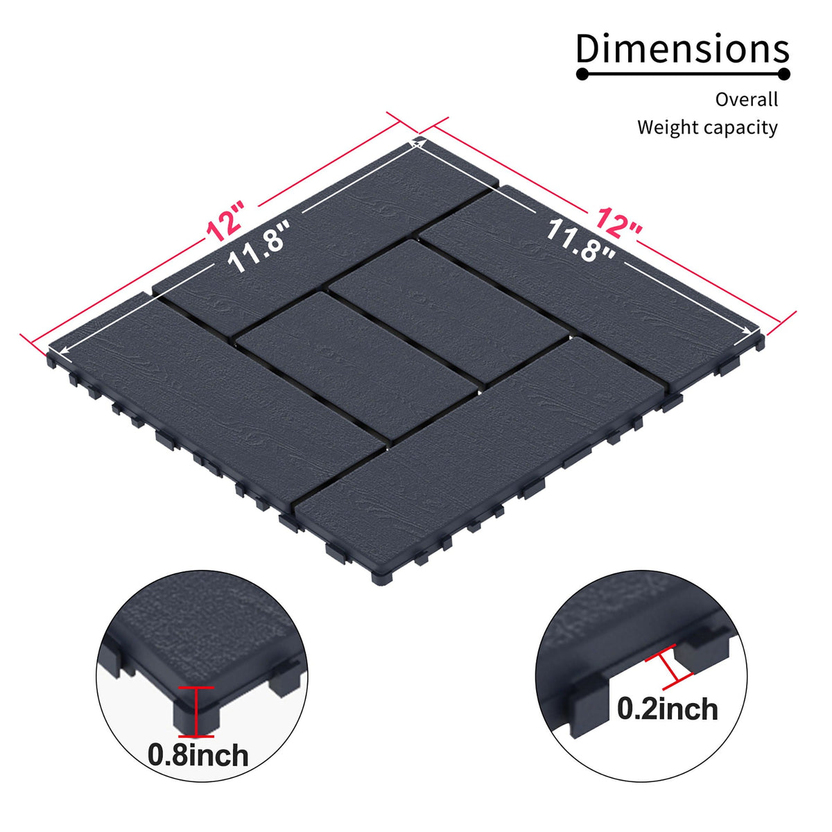 Interlocking Deck Tiles with Anti-Slip Surface - Dark Gray or Dark Brown
