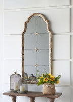 Large & Framed Arched Wall Mirror with Decorative Window Design - Cream