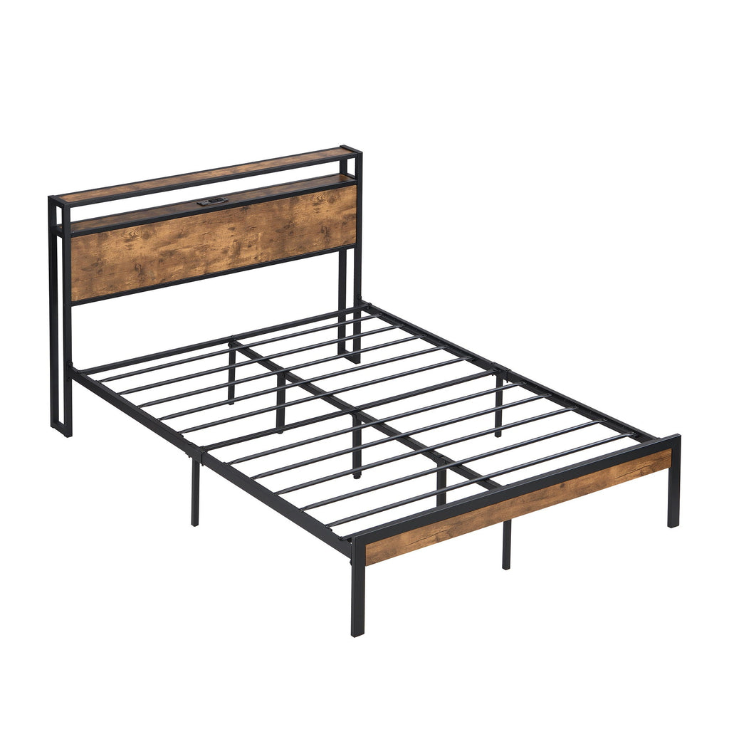 Platform Bed Frame With Wooden Headboard And Footboard