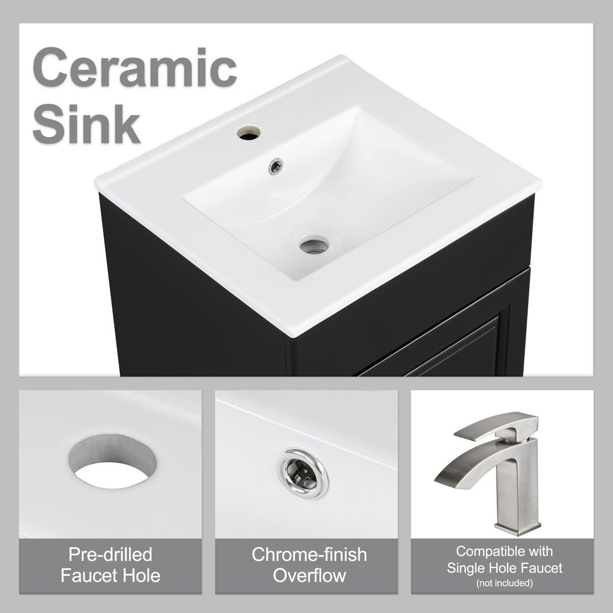Bathroom Vanity with Sink and Adjustable Shelf - Multiple Colors