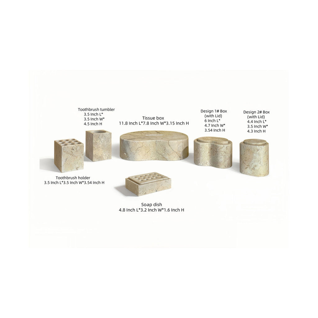 Elegant Marble Bathroom Accessories Set with Natural Veining - Light Brown or White