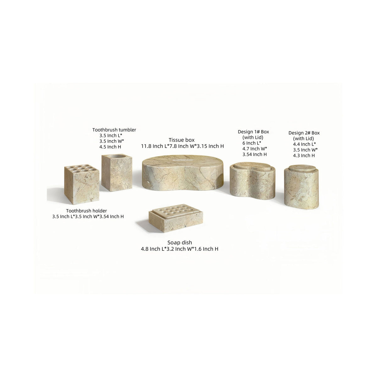 Elegant Marble Bathroom Accessories Set with Natural Veining - Light Brown or White