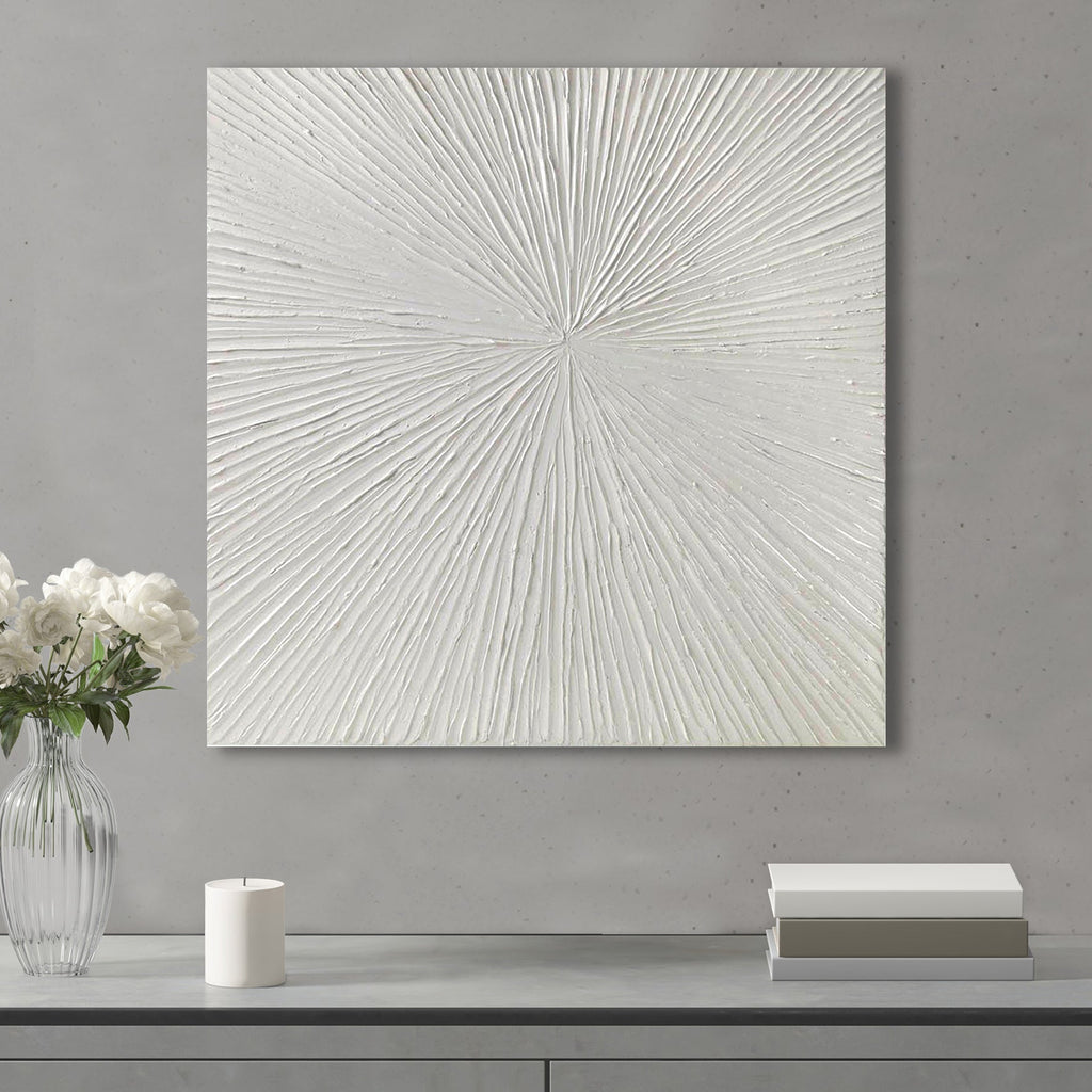 Luminous Burst Dimensional Resin Wall Art with Abstract Design - White Gloss