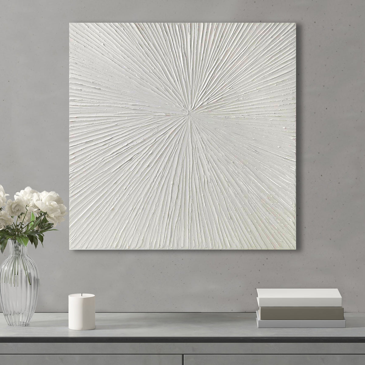 Luminous Burst Dimensional Resin Wall Art with Abstract Design - White Gloss