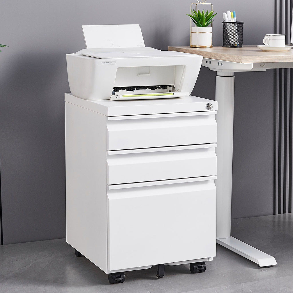 Contemporary 3 Drawer Mobile Filing Cabinet With Lock