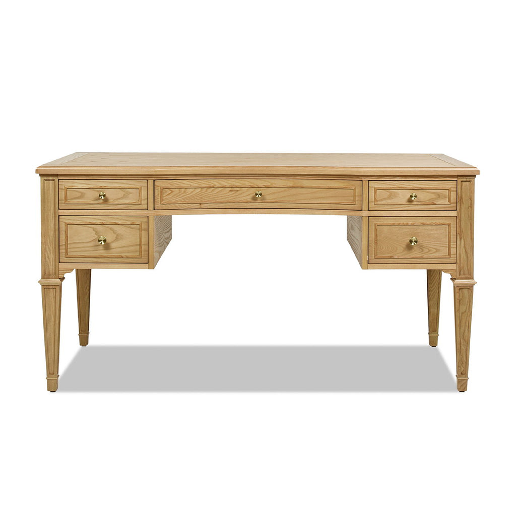 Dauphin 5 Drawer Executive Desk with Solid Rubber Hardwood - Gray or Light Brown