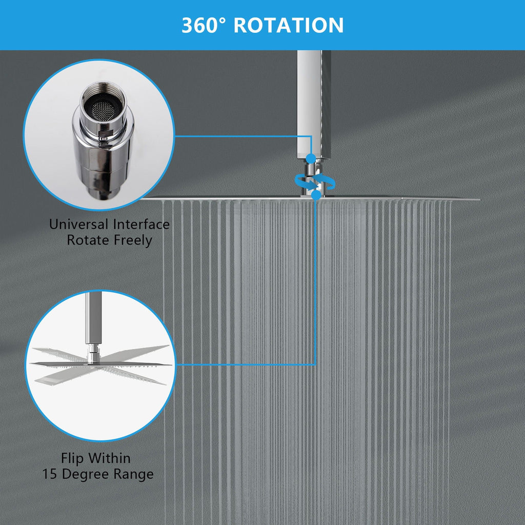 Ultra Thin Square Rainfall Shower Head with 12" Coverage - Gray or Pearl Silver