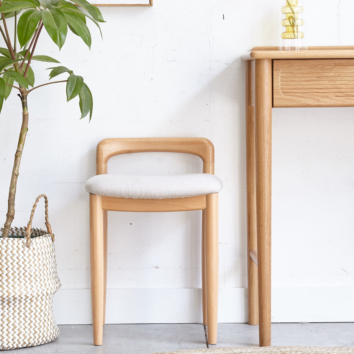 Bar Height Fabric Stool with Backless Design - Natural