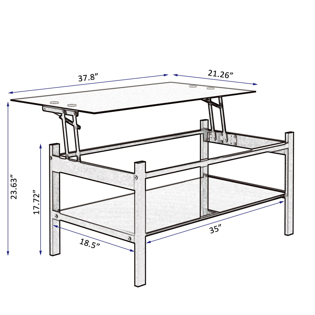 Glass Lift Top Coffee Table with Storage Shelf - Black