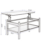 Glass Lift Top Coffee Table with Storage Shelf - Black