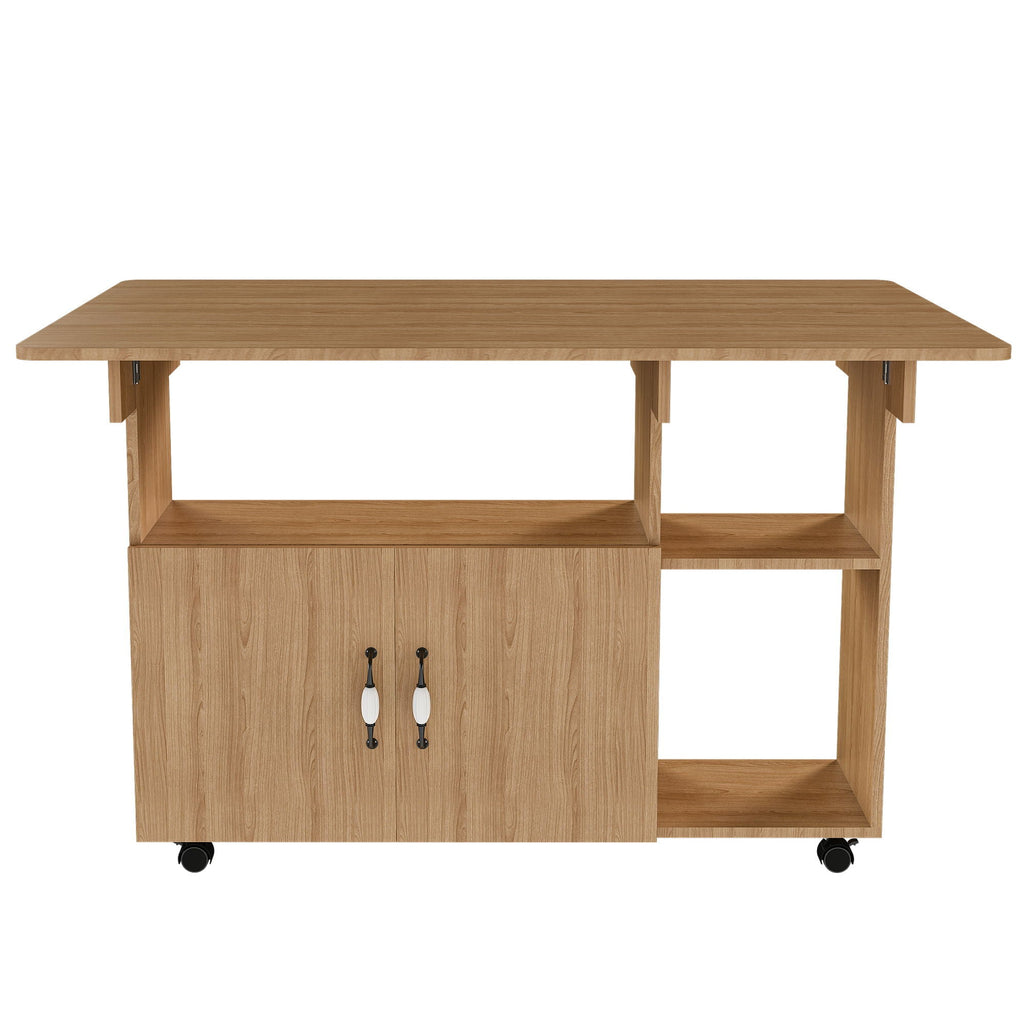 Multi Functional Folding Table with Storage Shelves and Wheels - Light Brown or Dark Brown
