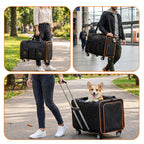 2 in 1 Large Cat Carrier with Rolling Wheels and Expandable Design - Black