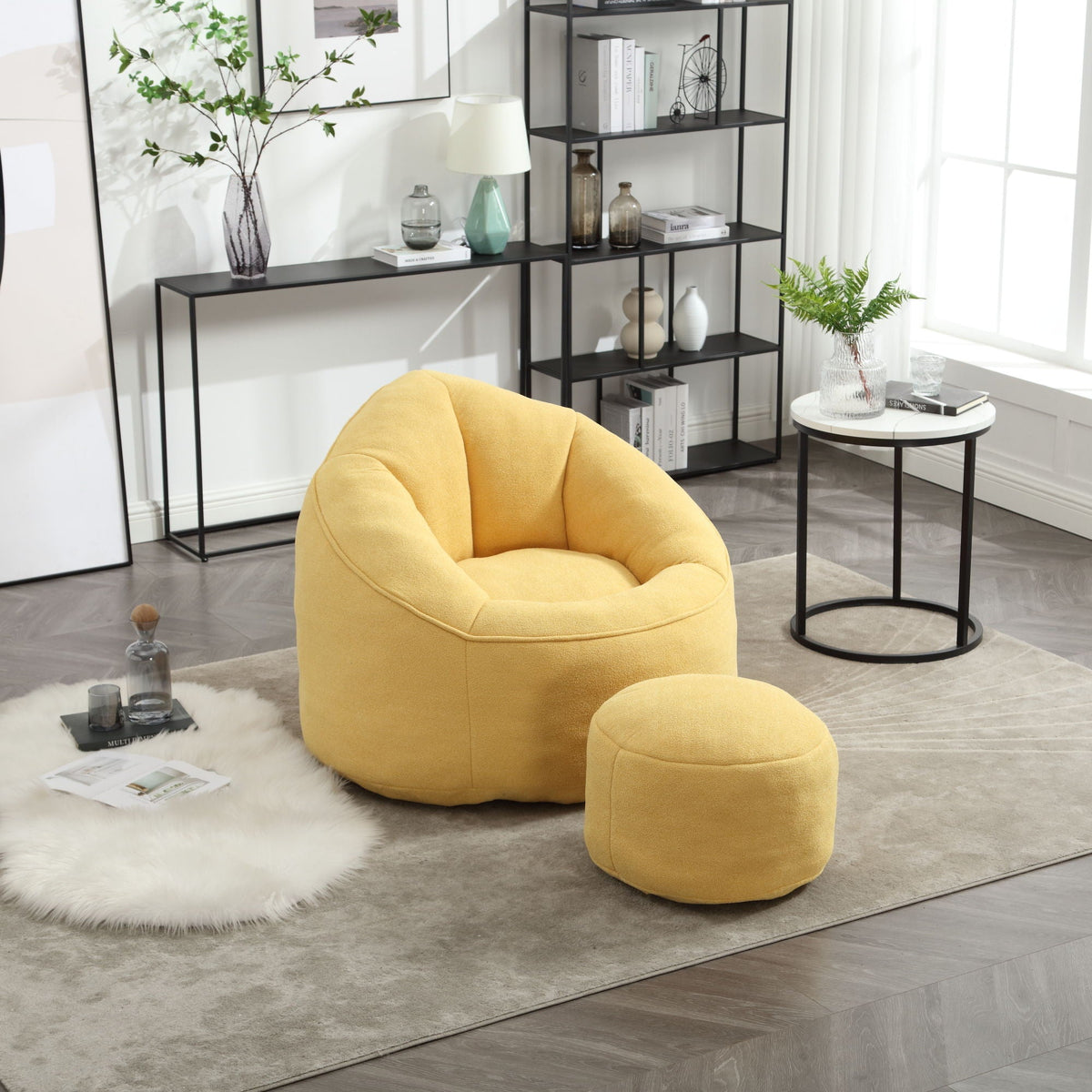 High Pressure Foam Bean Bag Sofa Chair with Footrest – Multiple Colors