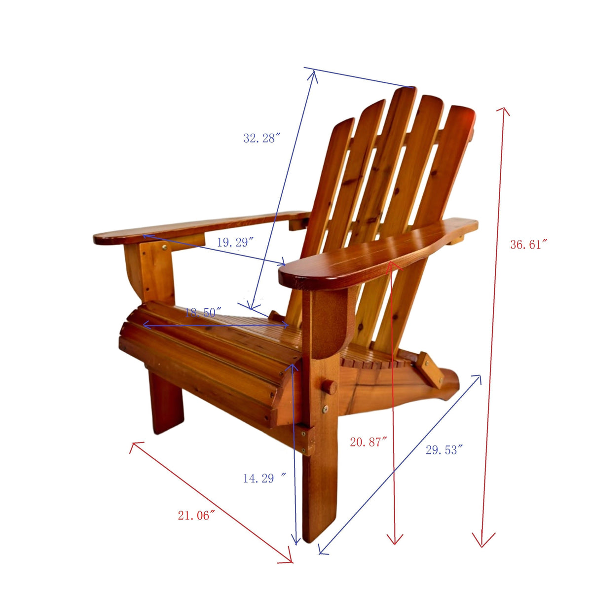 Foldable Solid Wood Adirondack Chair with Classic Design - Oak Finish