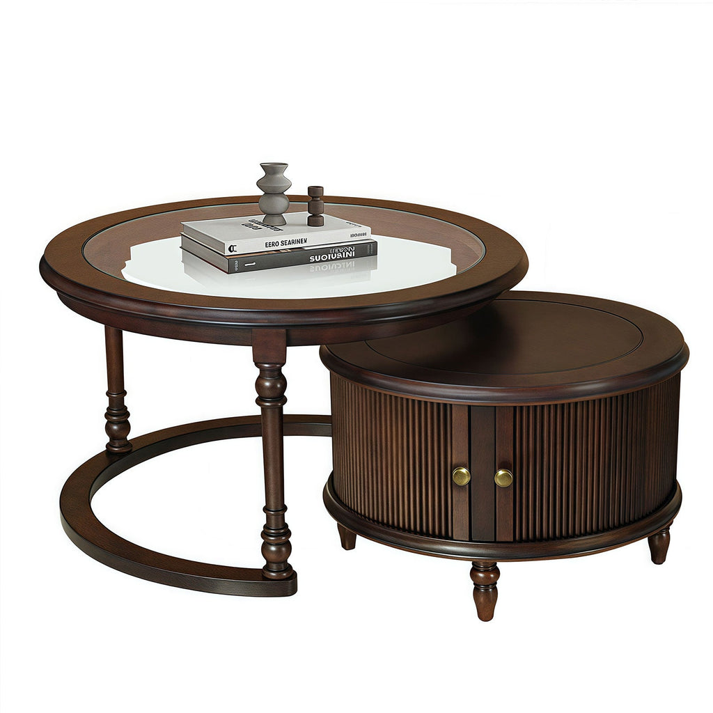 Modern Nesting Coffee Table Set with Glass Top - Dark Brown or Black