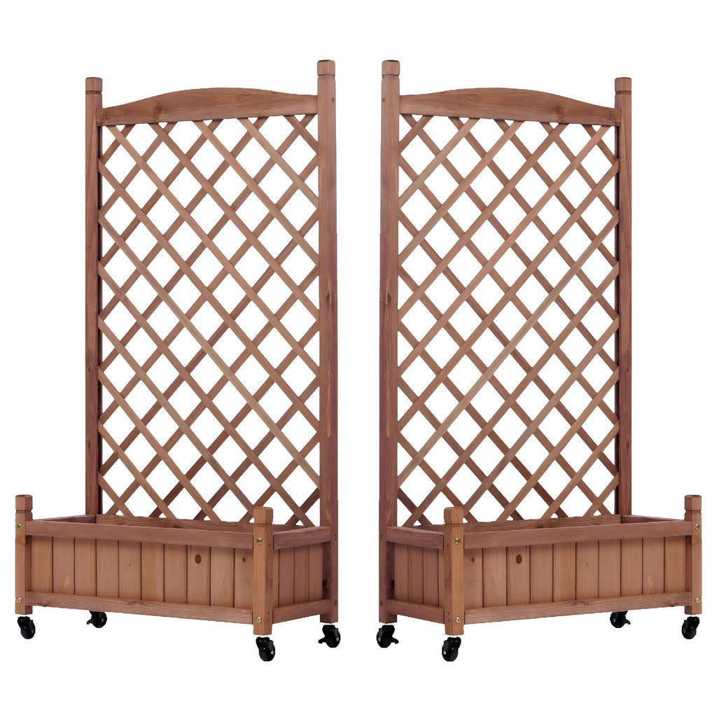 Raised Garden Bed with Trellis 2 Pack – Solid Wood Planter & Plant Stand, Brown